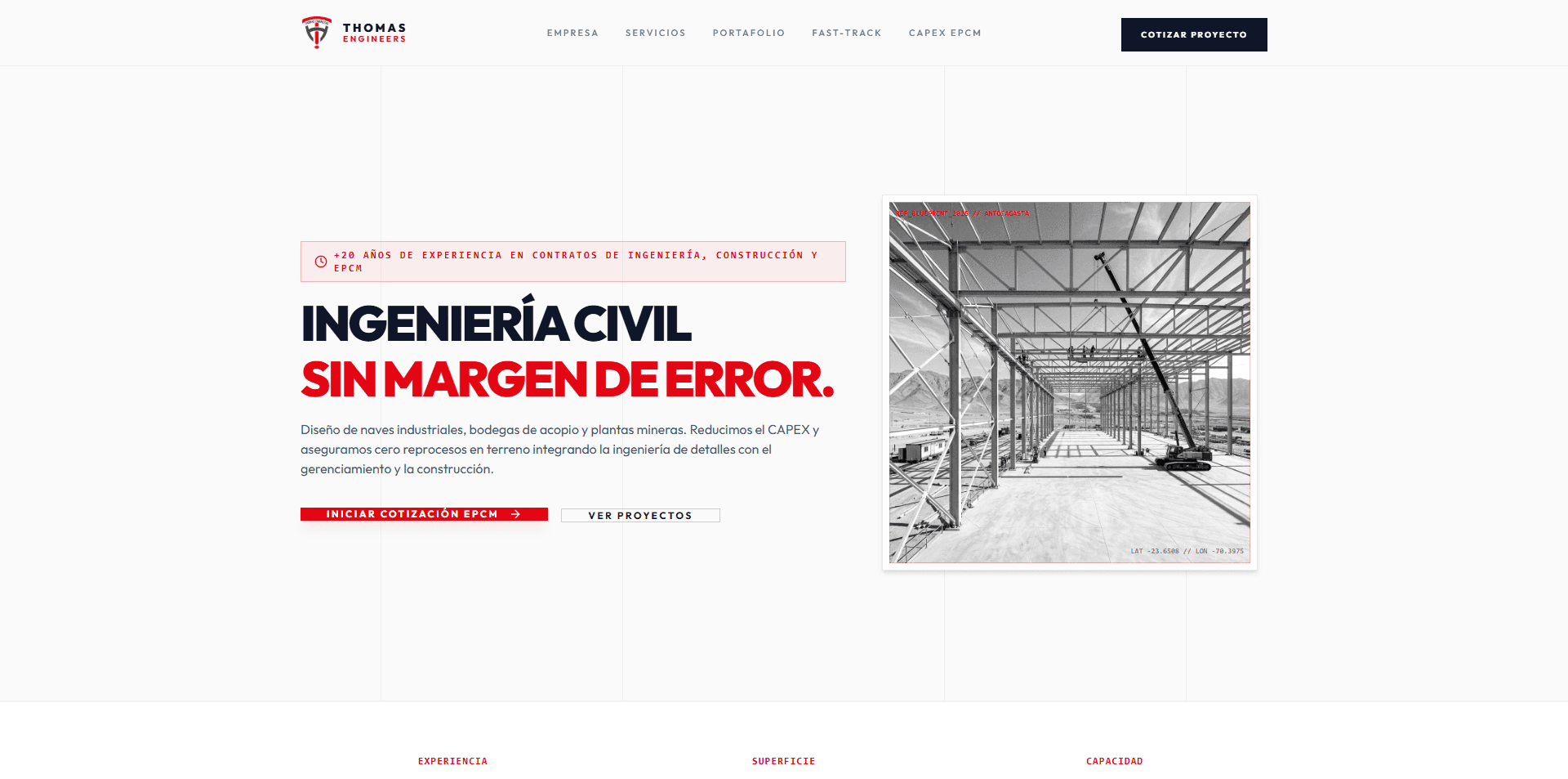 Sitio de Thomas Engineers, proyecto desarrollado por HojaCero